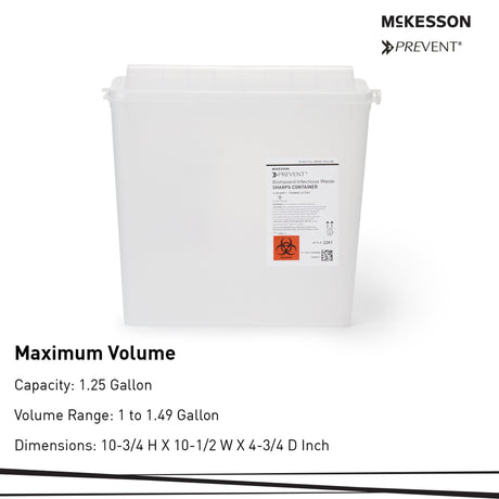 Sharps Container McKesson Prevent Translucent Base 10-3/4 H X 10-1/2 W X 4-3/4 D Inch Horizontal Entry 1.25 Gallon