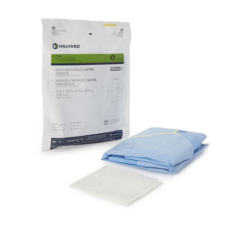 Non-Reinforced Surgical Gown with Towel ULTRA Large Blue Sterile AAMI Level 3 Disposable - BeHope