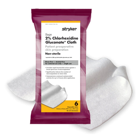 Skin Prep Wipe Sage® 6 per Pack Soft Pack 2% Strength CHG (Chlorhexidine Gluconate) NonSterile - BeHope