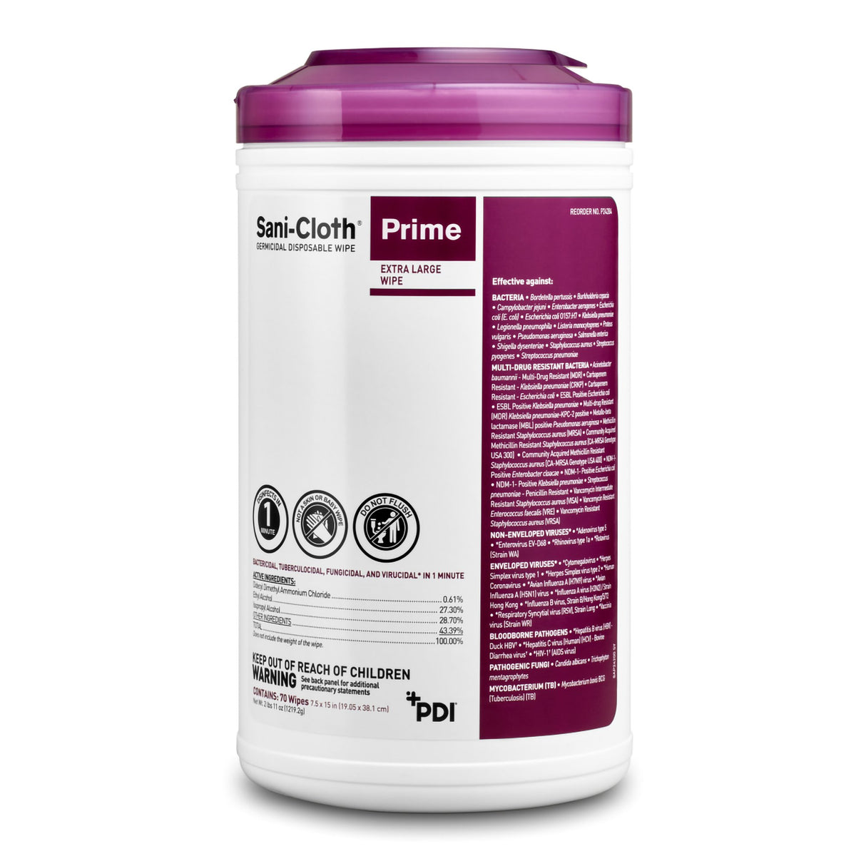 Surface Disinfectant Cleaner Sani-Cloth® Prime Premoistened Germicidal Manual Pull Wipe 70 Count Canister Alcohol Scent NonSterile - BeHope