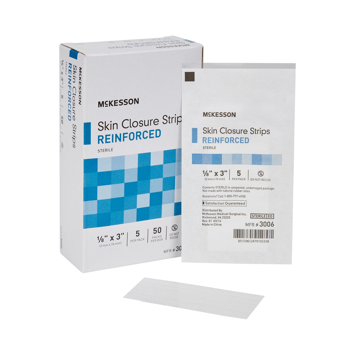 Skin Closure Strip McKesson 1/8 X 3 Inch Nonwoven Material Reinforced Strip White - BeHope