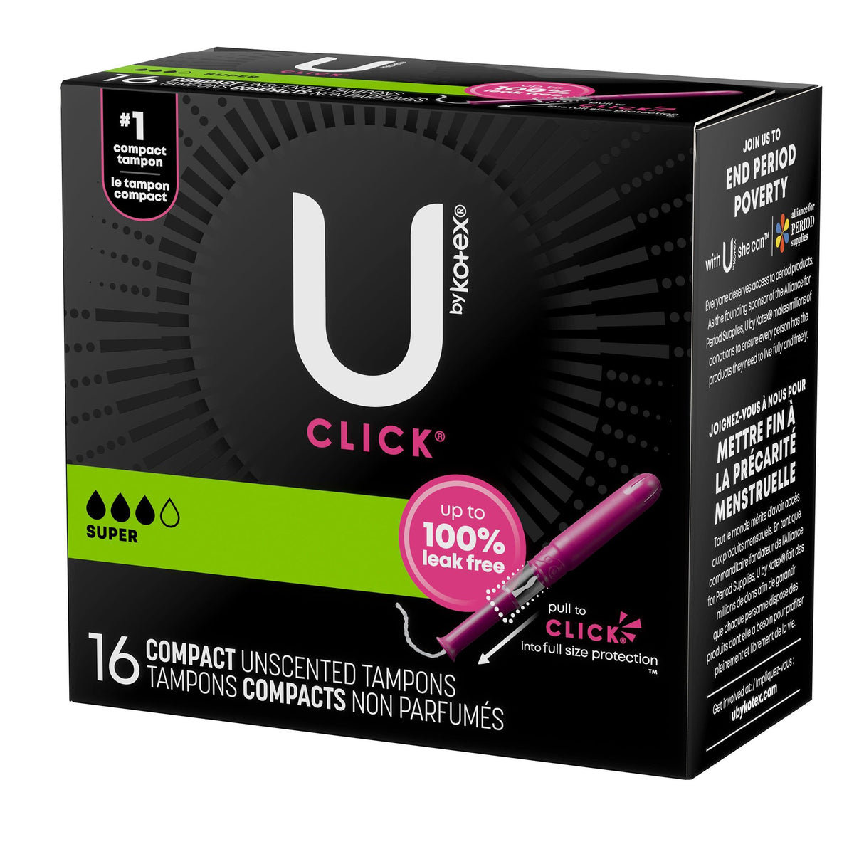 Tampon U by Kotex® Click® Super Absorbency Plastic Applicator Individually Wrapped - BeHope
