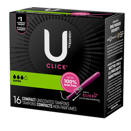 Tampon U by Kotex® Click® Super Absorbency Plastic Applicator Individually Wrapped - BeHope