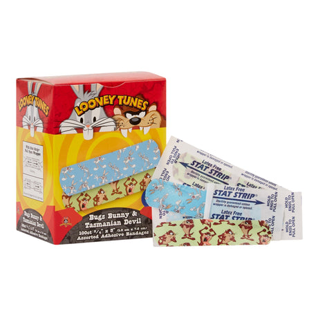 Adhesive Strip Looney Tunes™ Stat Strip® Plastic Kid Design (Looney Tunes Bugs and Taz) 3/4 X 3 Inch Sterile - BeHope
