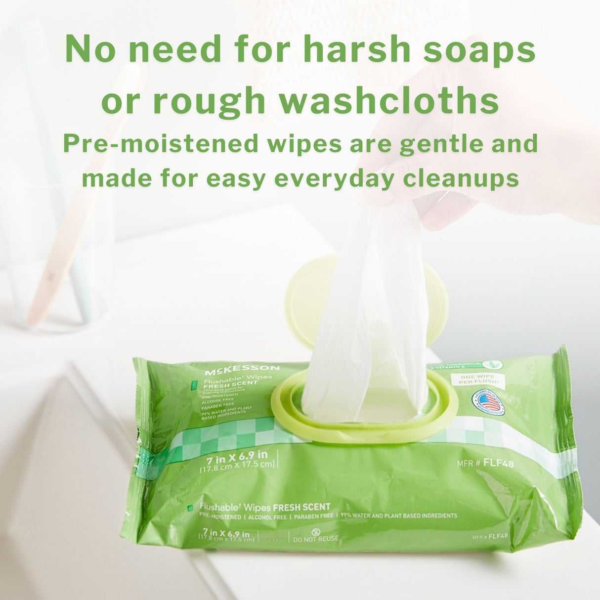 Flushable Personal Wipe McKesson Soft Pack Unscented 96 Count - BeHope