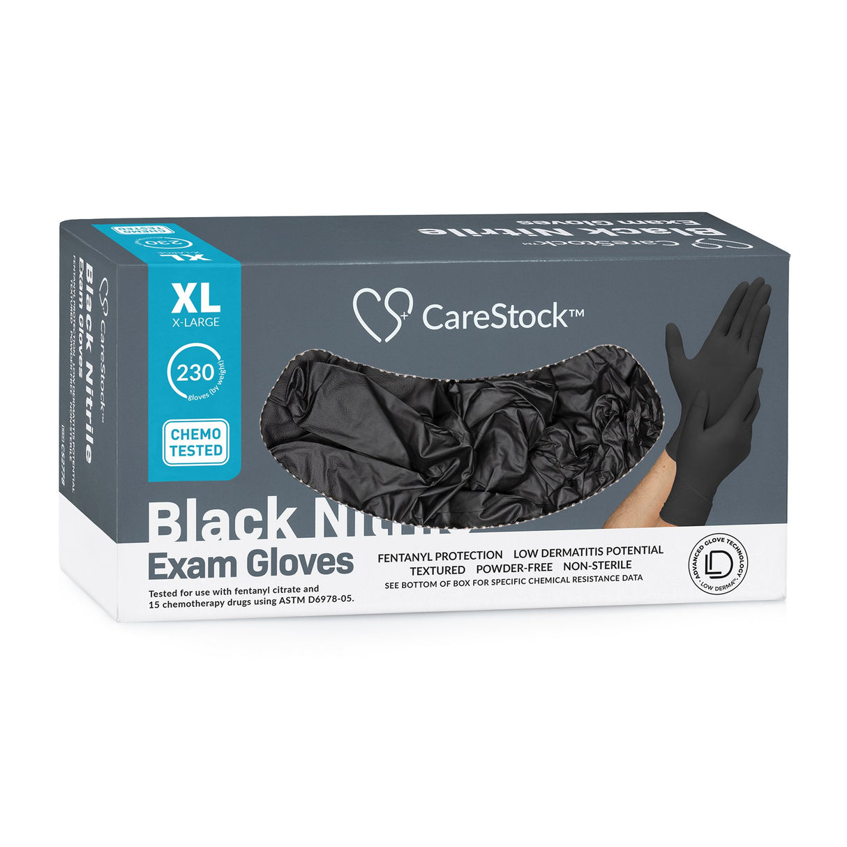 Exam Glove CareStock X-Large NonSterile Nitrile Standard Cuff Length Fully Textured Black Not Rated - BeHope