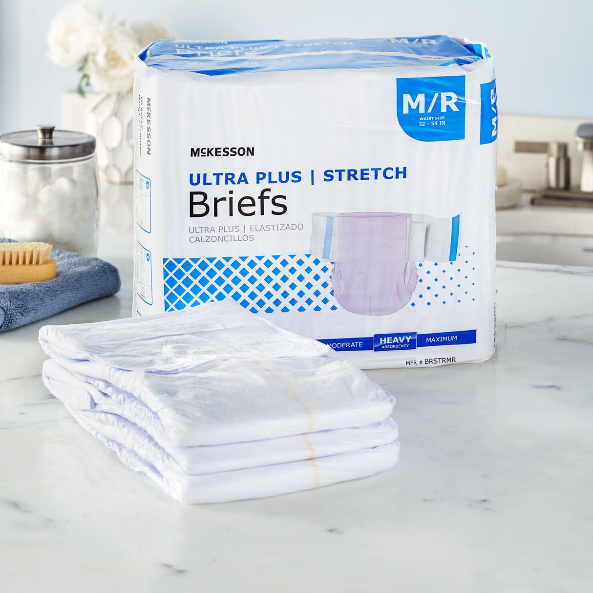 Unisex Adult Incontinence Brief McKesson Ultra Plus Stretch Medium Disposable Heavy Absorbency
