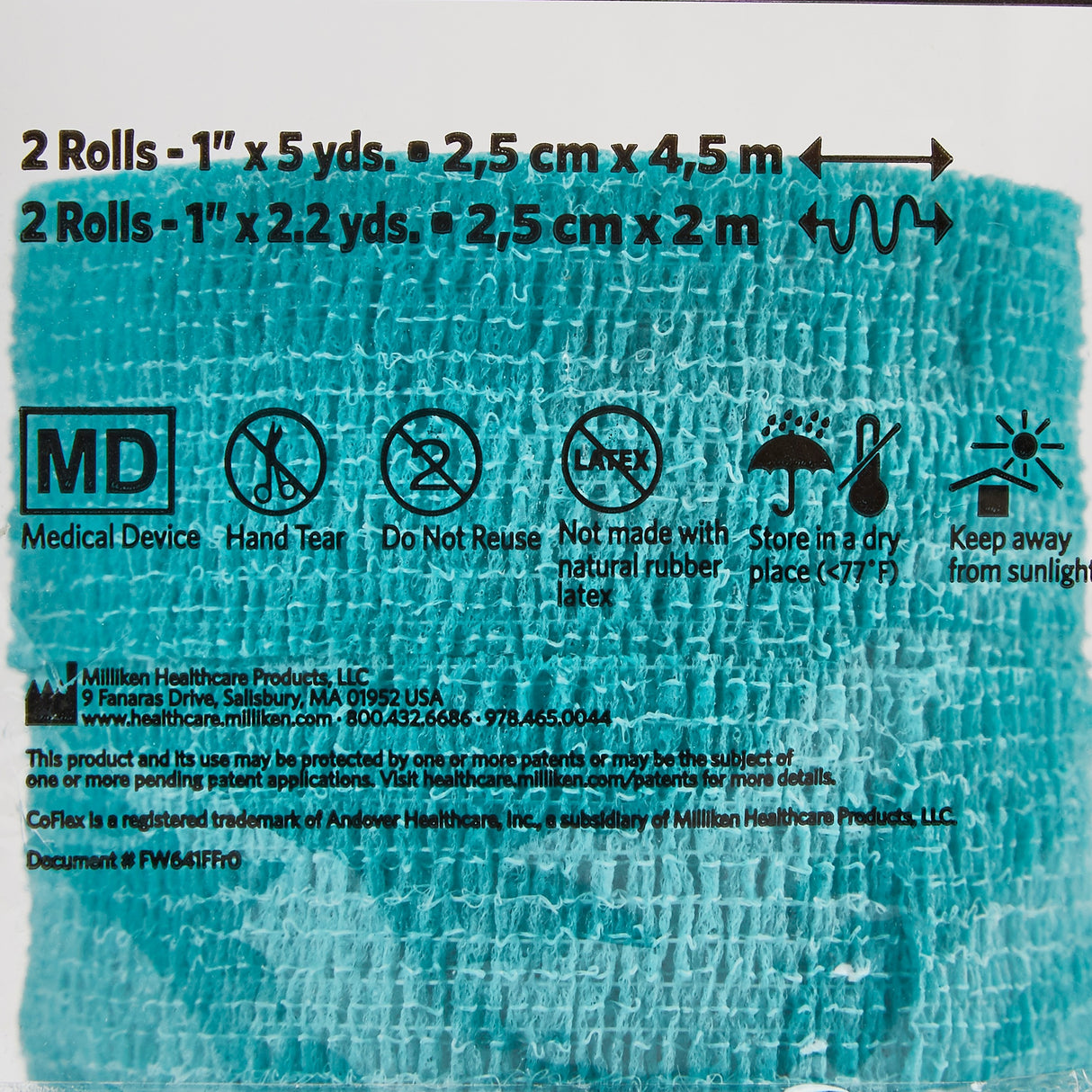 Cohesive Bandage CoFlex® NL 1 Inch X 5 Yard Self-Adherent Closure Teal / Blue / White / Purple / Green NonSterile 12 lbs. Tensile Strength - BeHope