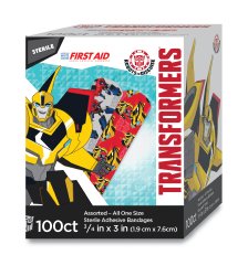 Adhesive Strip American® White Cross Stat Strip® 3/4 X 3 Inch Plastic Rectangle Kid Design (Transformers) Sterile - BeHope