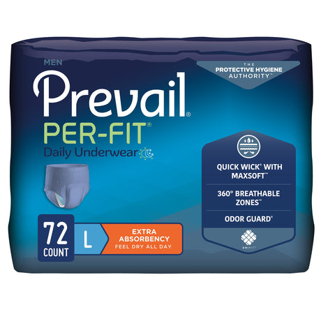 Male Adult Absorbent Underwear Prevail Per-Fit Pull On with Tear Away Seams Large Disposable Moderate Absorbency