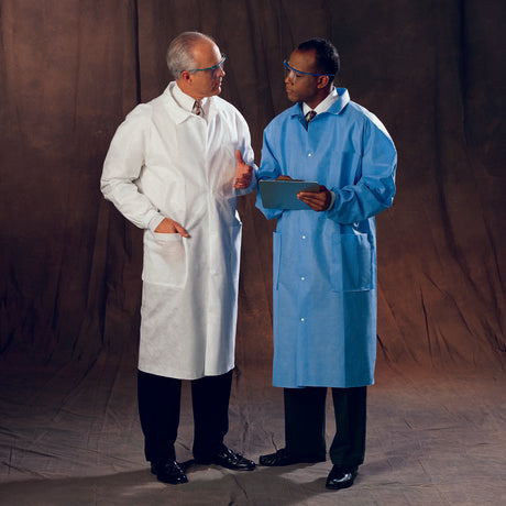 Lab Coat Blue Large Knee Length 3-Layer SMS Disposable - BeHope