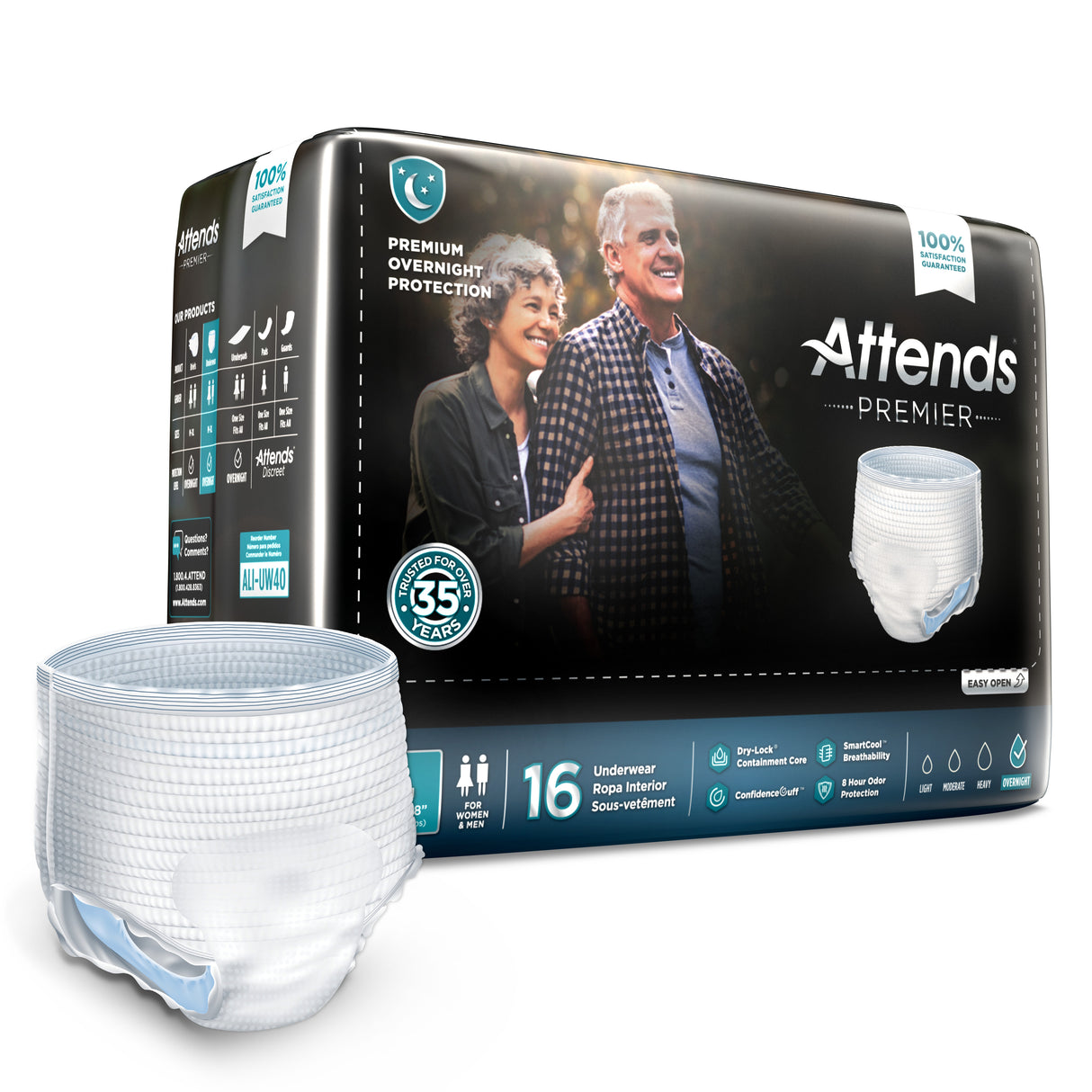Unisex Adult Absorbent Underwear Attends Premier Pull On with Tear Away Seams Large Disposable Heavy Absorbency