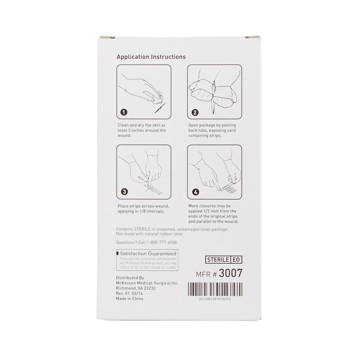 Skin Closure Strip McKesson 1/4 X 3 Inch Nonwoven Material Reinforced Strip White - BeHope