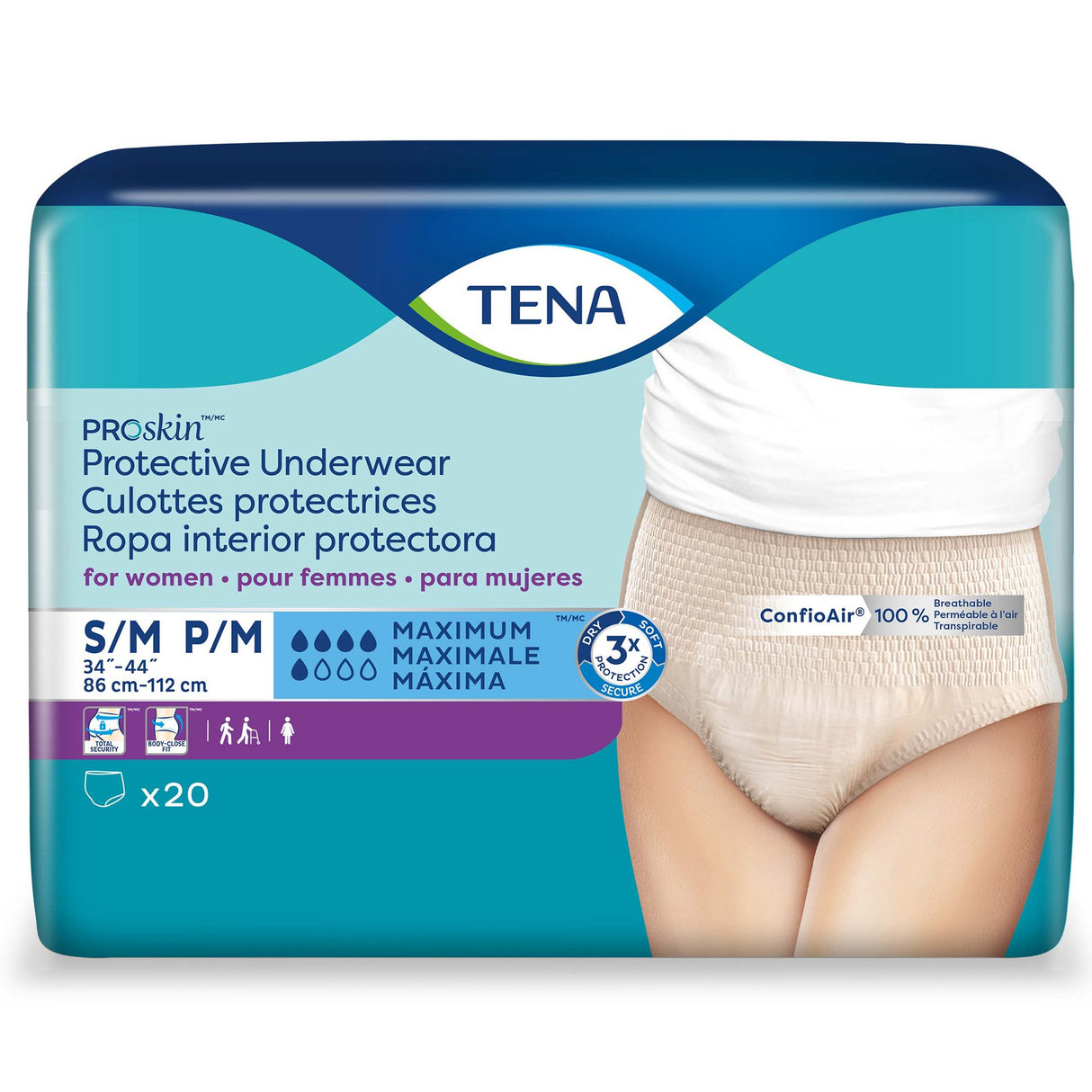 Female Adult Absorbent Underwear TENA ProSkin Protective Pull On with Tear Away Seams Small / Medium Disposable Moderate Absorbency