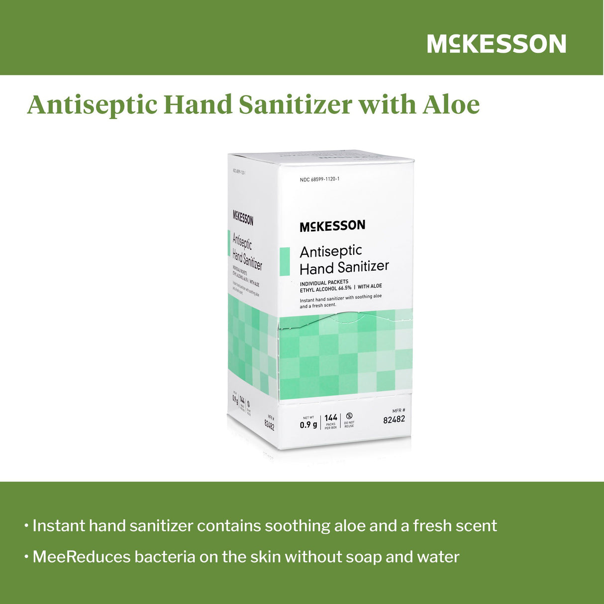 Hand Sanitizer with Aloe McKesson 0.9 Gram Ethyl Alcohol Gel Individual Packet