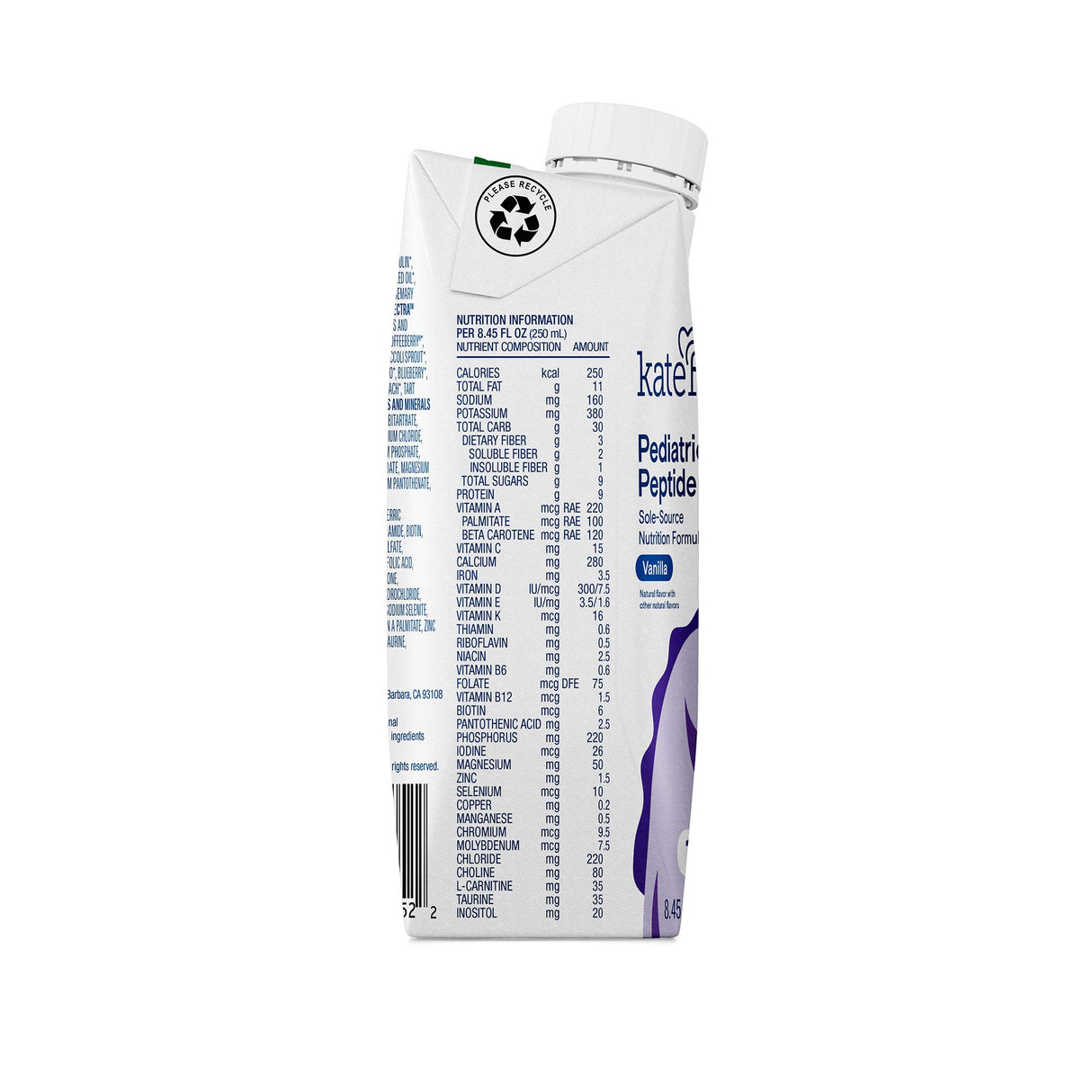 Pediatric Oral Supplement Kate Farms Pediatric Peptide 1.0 Vanilla Flavor 8.45 oz. Carton Liquid Organic Hydrolyzed Pea Protein