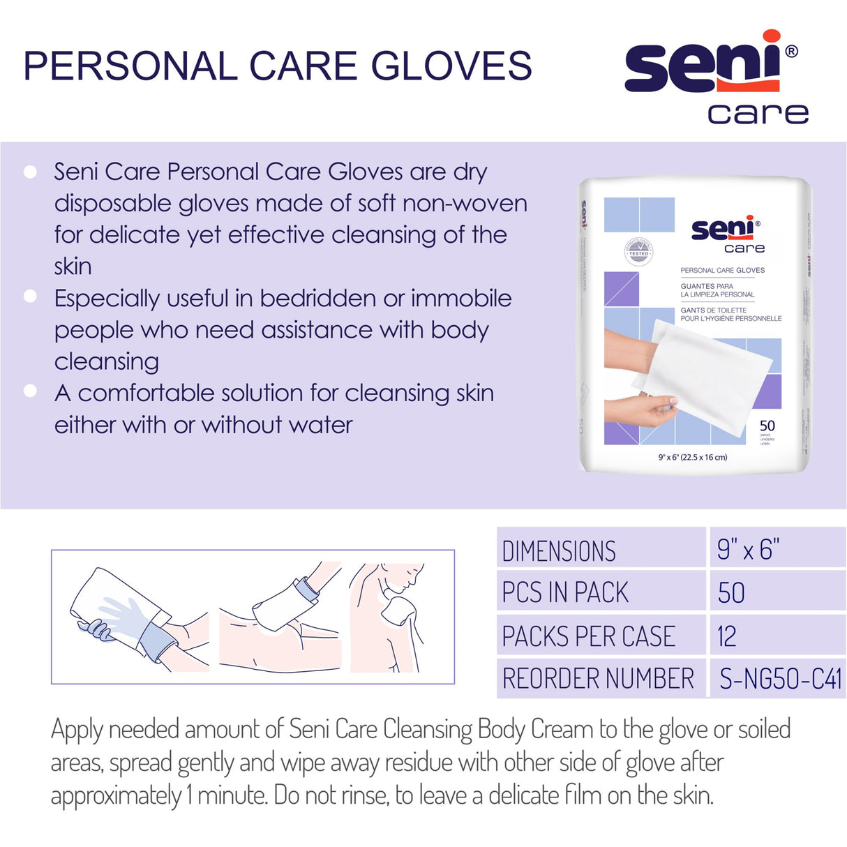 Wash Glove Seni Care 6 X 9 Inch White Disposable