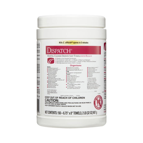 Surface Disinfectant Cleaner Dispatch® with Bleach Premoistened Manual Pull Wipe 150 Count Canister Fruity Floral Bleach Scent NonSterile - BeHope