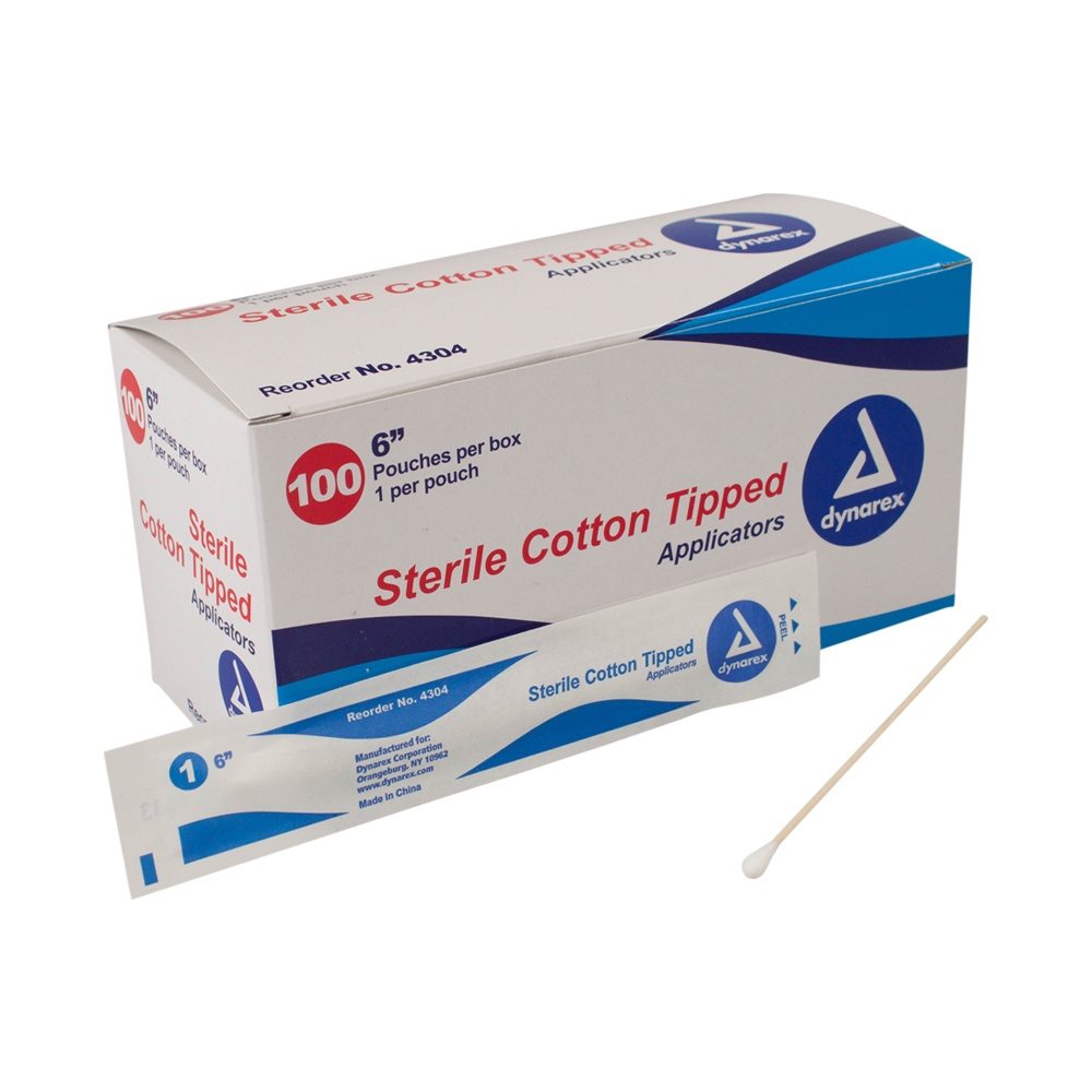 Applicator Stick Dynarex Cotton Tip Wood Shaft 6 Inch Sterile 1 Per Pack - Behope