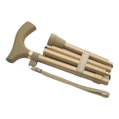 Folding Cane Switch Sticks® Aluminum 32 to 37 Inch Height Gold - BeHope