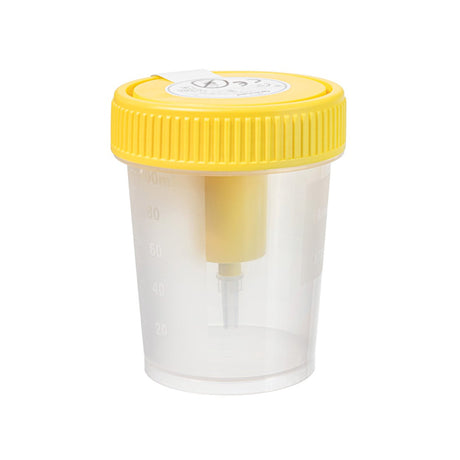 Urine Specimen Container with Integrated Transfer Device 100 mL (3.4 oz.) Screw Cap Patient Information Sterile - BeHope