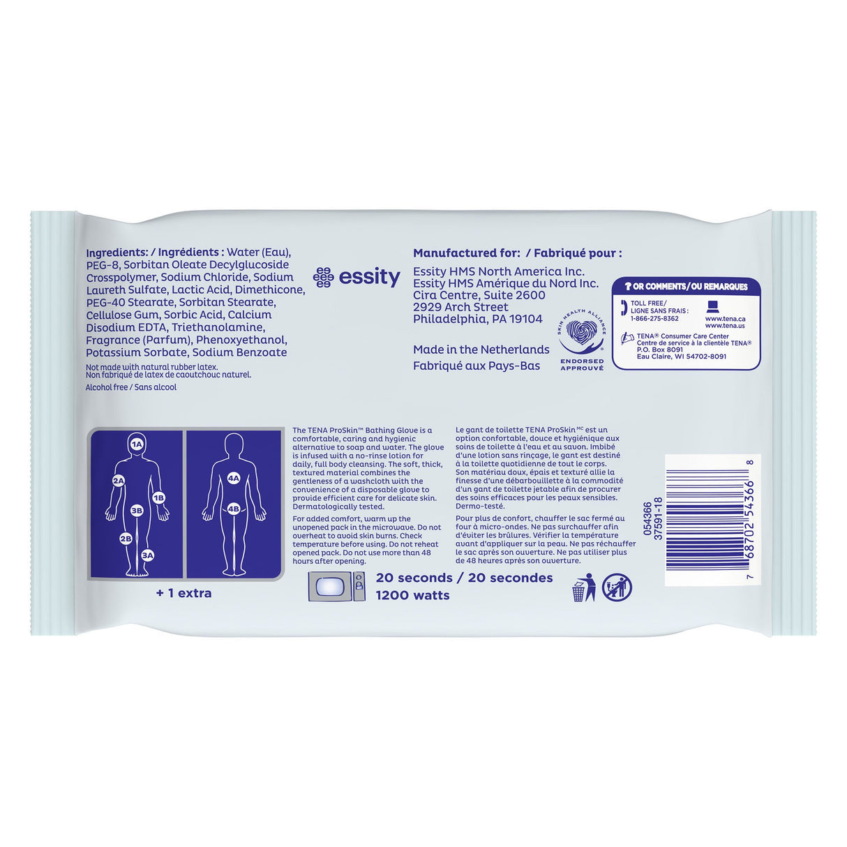 Rinse-Free Bathing Glove Wipe TENA® ProSkin™ Soft Pack Scented 5 Count - BeHope