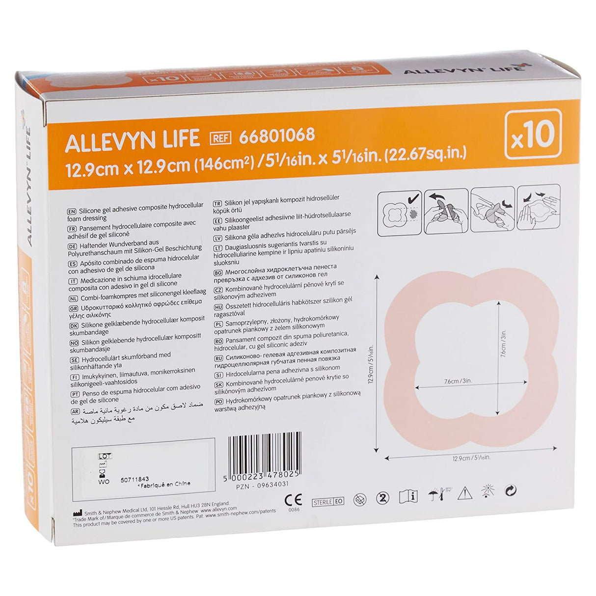 Foam Dressing Allevyn Life 5--1/16 X 5-1/16 Inch With Border Film Backing Silicone Gel Adhesive Quadrilobe Sterile - BeHope