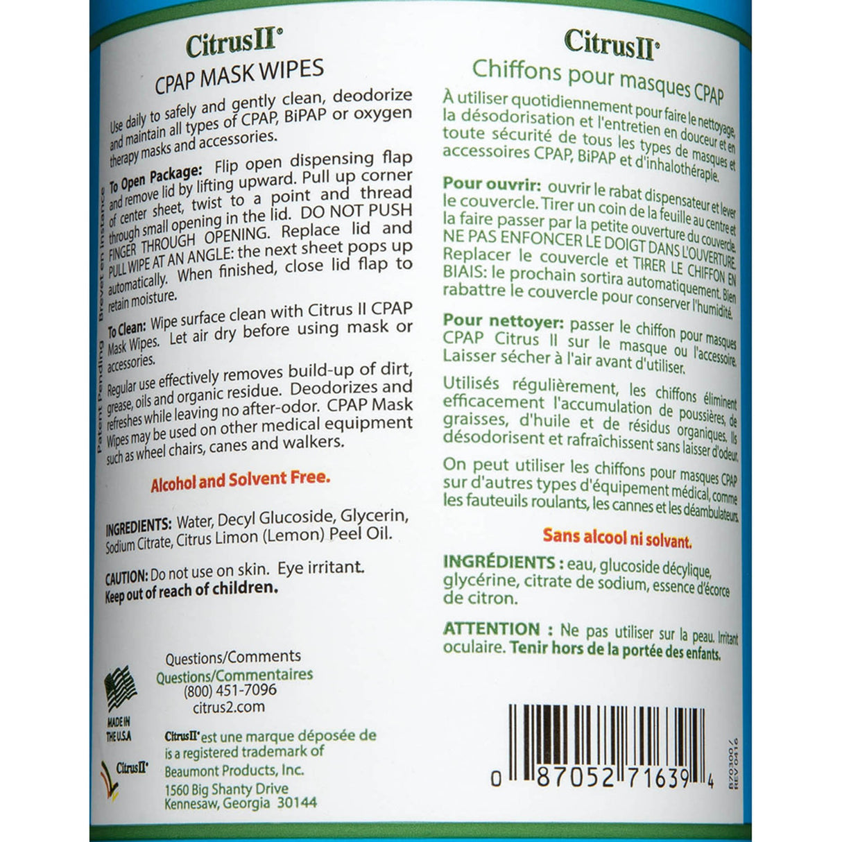 CPAP Wipes Citrus II 5 X 8 Inch, 7.5 oz