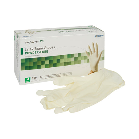 Exam Glove McKesson Confiderm® Medium NonSterile Latex Standard Cuff Length Fully Textured Ivory Not Rated - BeHope
