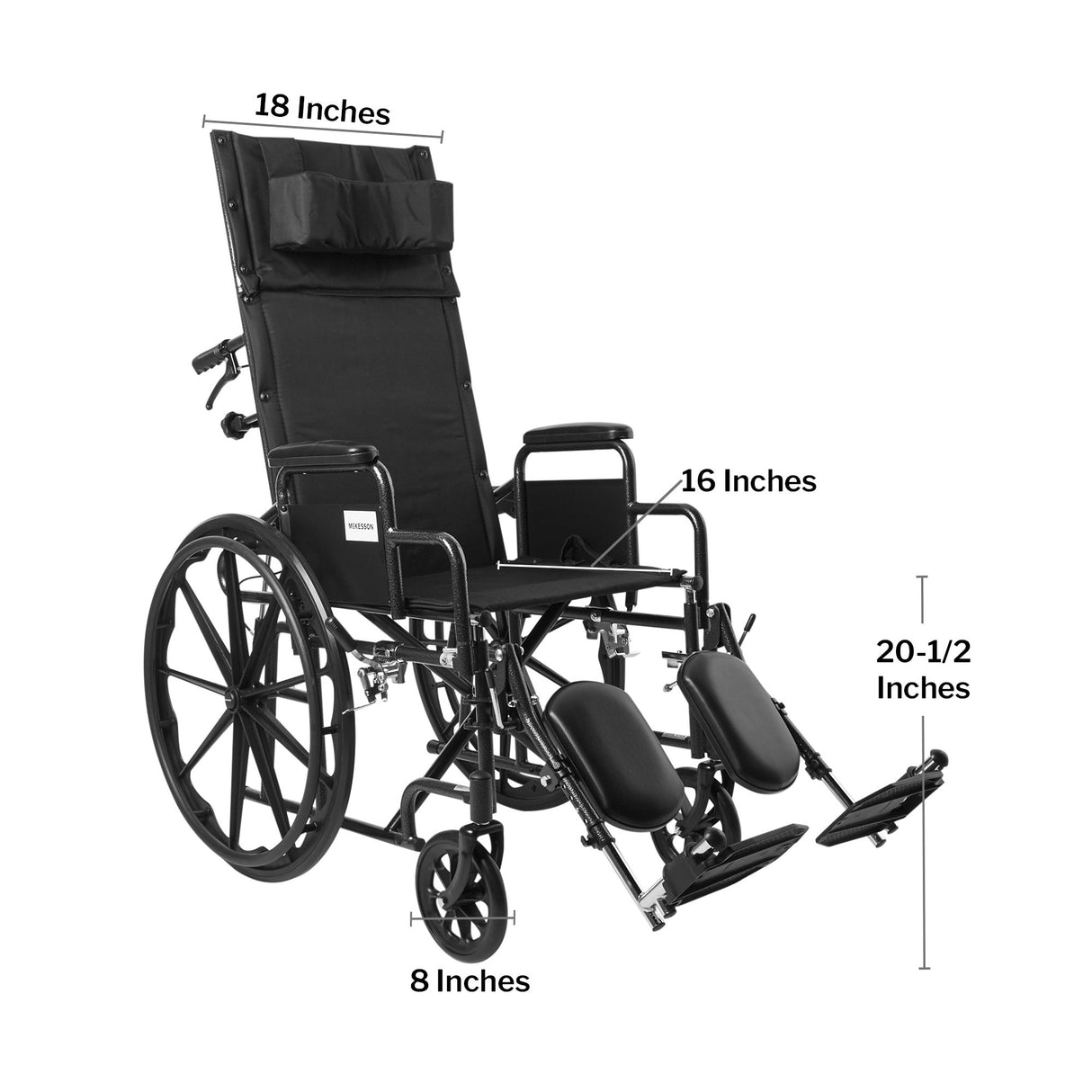 Reclining Wheelchair McKesson Desk Length Arm Swing-Away Elevating Legrest Black Upholstery 18 Inch Seat Width Adult 300 lbs. Weight Capacity - BeHope