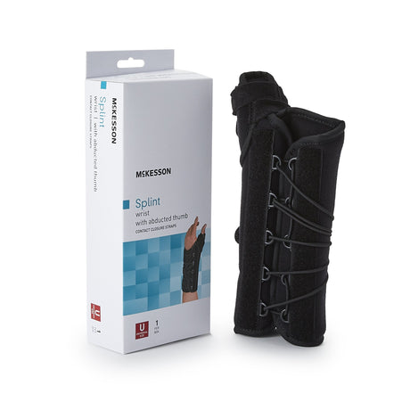 Wrist Brace with Thumb Spica McKesson Right Hand Black One Size Fits Most - BeHope