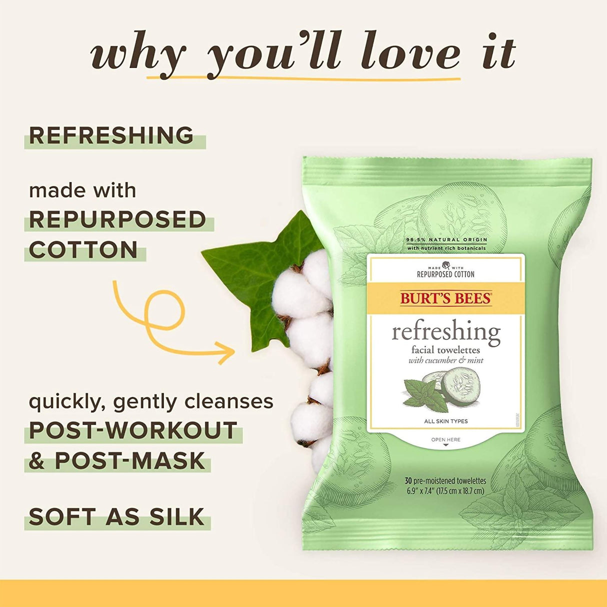 Facial Cleanser Burt's Bees Wipe 30 per Pack Soft Pack Scented