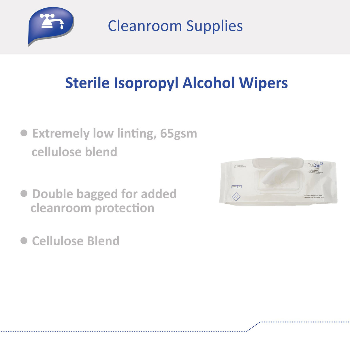 Surface Disinfectant Cleaner TrueCare® Premoistened Cleanroom Manual Pull Wipe 30 Count Soft Pack Alcohol Scent Sterile - BeHope