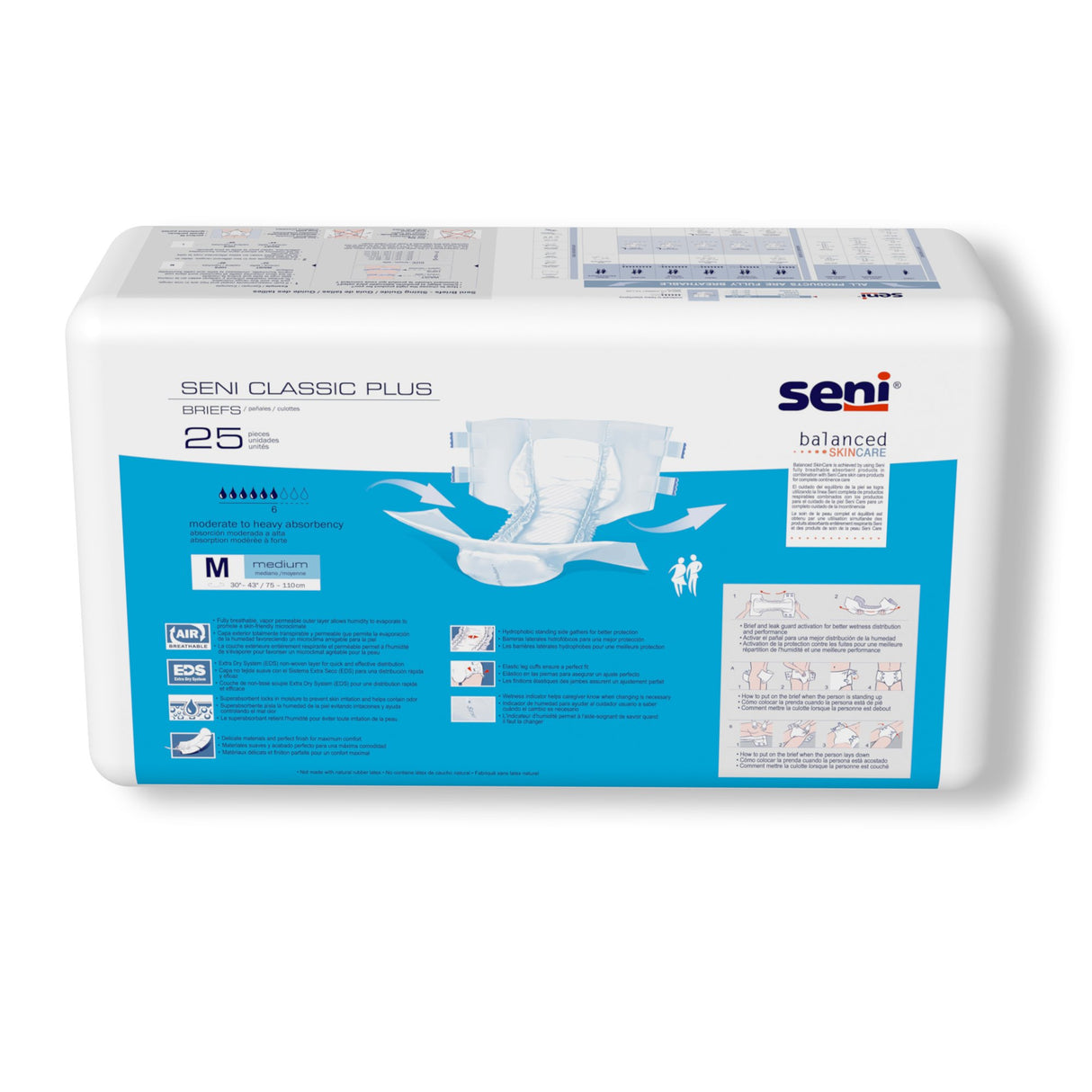 Unisex Adult Incontinence Brief Seni Classic Plus Medium Disposable Moderate Absorbency