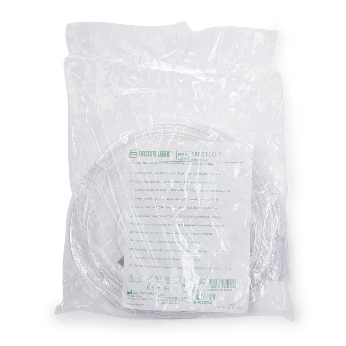 Nasal Cannula with Ear Cushions Salter-Style TLCannula Adult Curved Prong / NonFlared Tip 7 Foot O2 Line