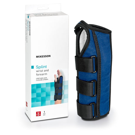 Wrist / Forearm Brace McKesson Aluminum / Nylon / Foam / Flannelette Left Hand Black / Blue One Size Fits Most - BeHope