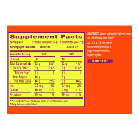 Fiber Supplement Metamucil® Orange Flavor Powder 30 oz. 3.4 Gram Strength Psyllium Husk - BeHope