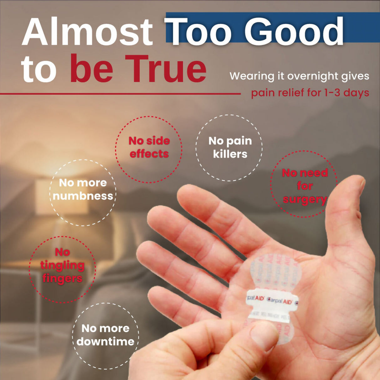 Hand-Based Carpal Tunnel Support Carpal AID® Patch Plastic Left or Right Hand Clear One Size Fits Most - BeHope