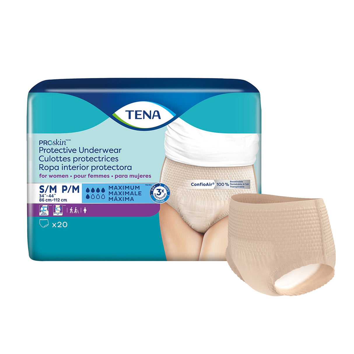 Female Adult Absorbent Underwear TENA ProSkin Protective Pull On with Tear Away Seams Small / Medium Disposable Moderate Absorbency