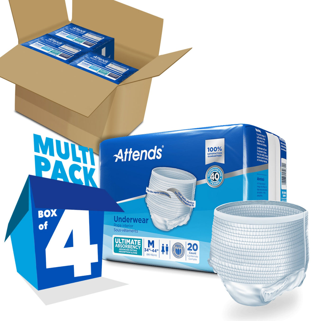 Unisex Adult Absorbent Underwear Attends Advanced Pull On with Tear Away Seams Medium Disposable Heavy Absorbency
