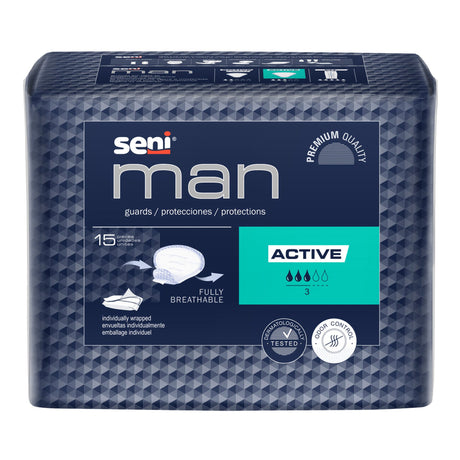 Bladder Control Pad Seni® Man Active 8-9/10 X 10-3/5 Inch Moderate Absorbency Super Absorbent Core One Size Fits Most - BeHope