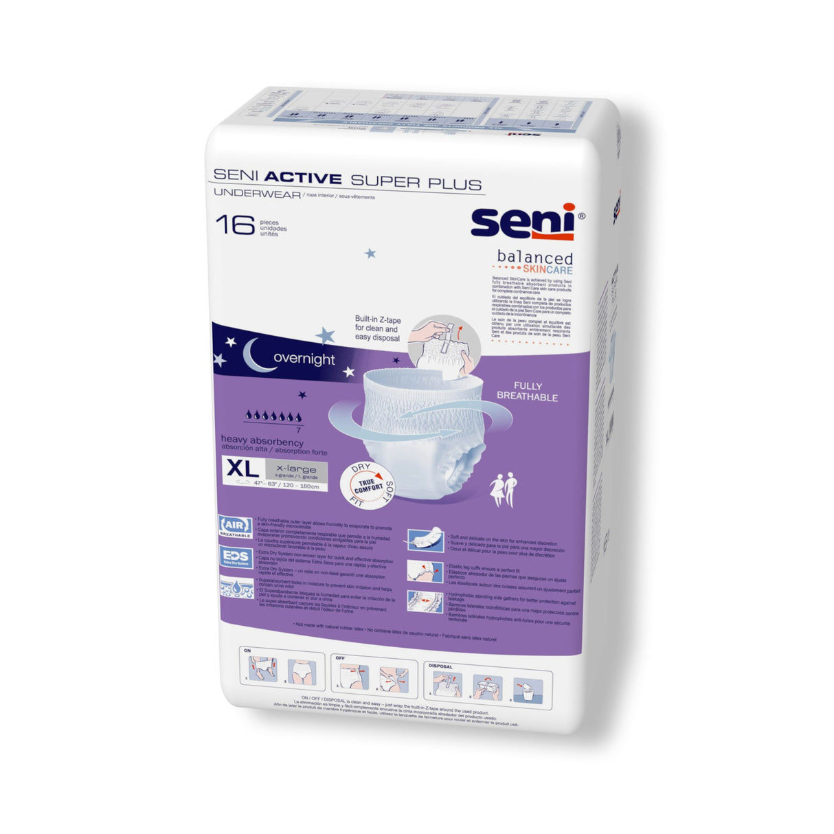 Unisex Adult Absorbent Underwear Seni Active Super Plus Pull On with Tear Away Seams X-Large Disposable Heavy Absorbency