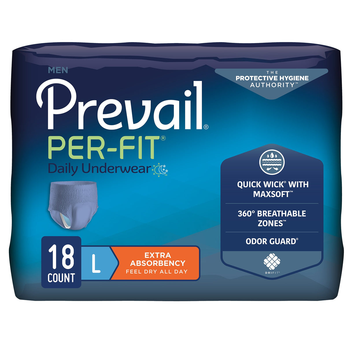 Male Adult Absorbent Underwear Prevail Per-Fit Pull On with Tear Away Seams Large Disposable Moderate Absorbency