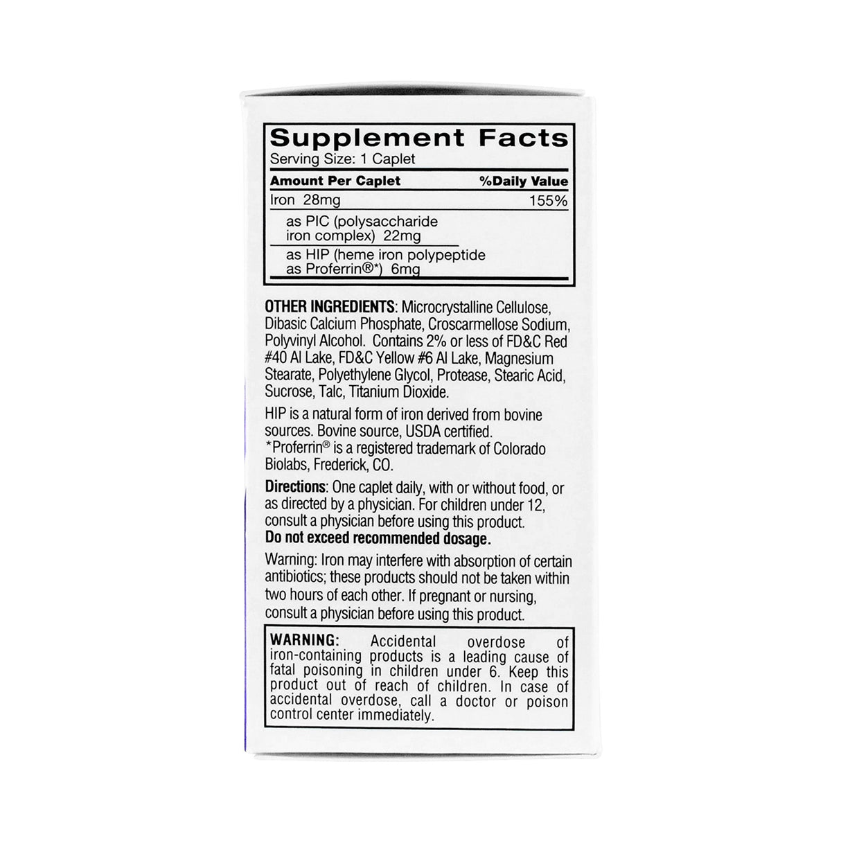 Mineral Supplement Feosol® Bifera® Hip & PIC Iron / PIC / HIP 28 mg - 22 mg - 6 mg Strength Caplet 30 per Bottle - BeHope