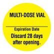 Pre-Printed Label UAL™ Anesthesia Label Yellow Paper Multi-Dose Vial Expiation Date Discard 28 Days after opening Black Syringe Label 1 Inch Diameter - BeHope