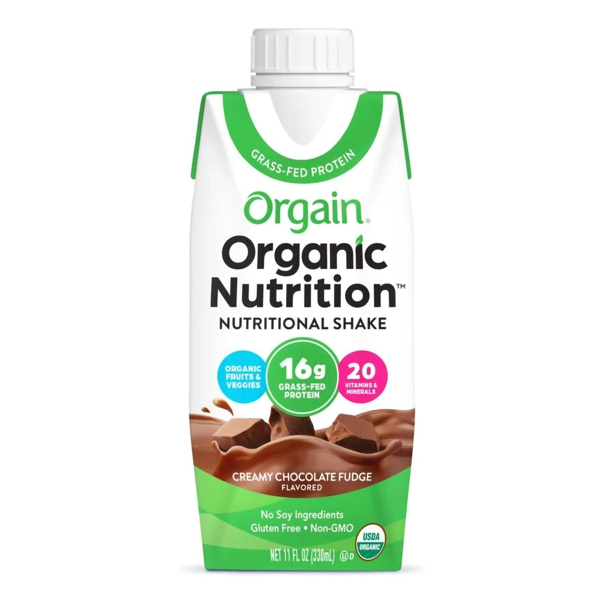 Oral Supplement Orgain Organic Nutritional Shake Creamy Chocolate Fudge Flavor Liquid 11 oz. Carton