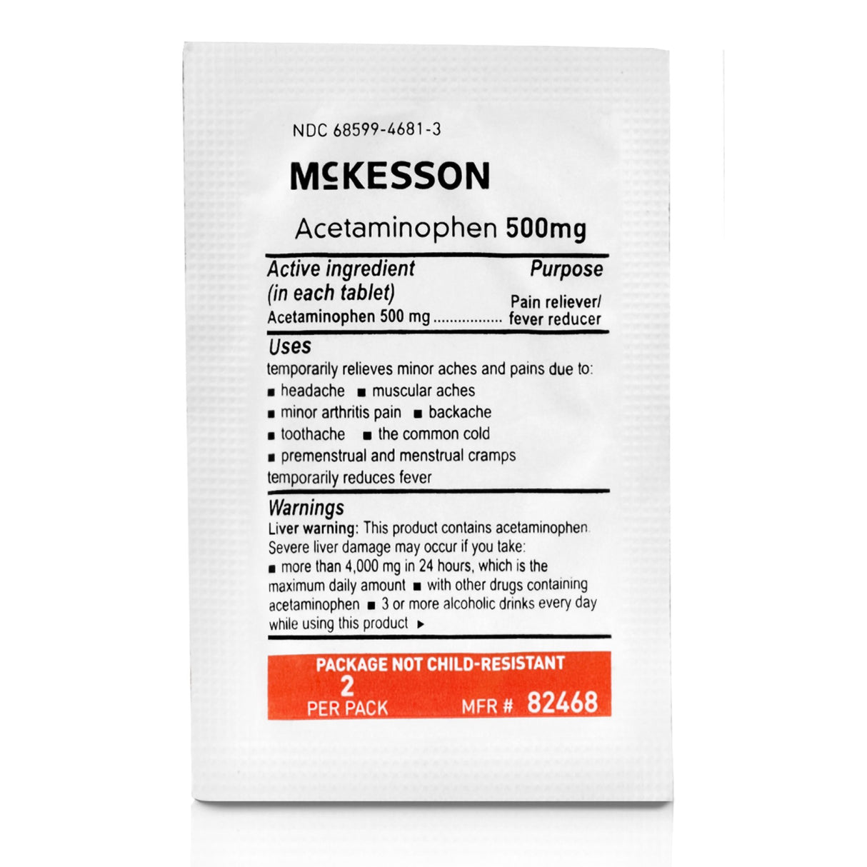Pain Relief McKesson 500 mg Strength Acetaminophen Unit Dose Tablet 250 per Box - BeHope