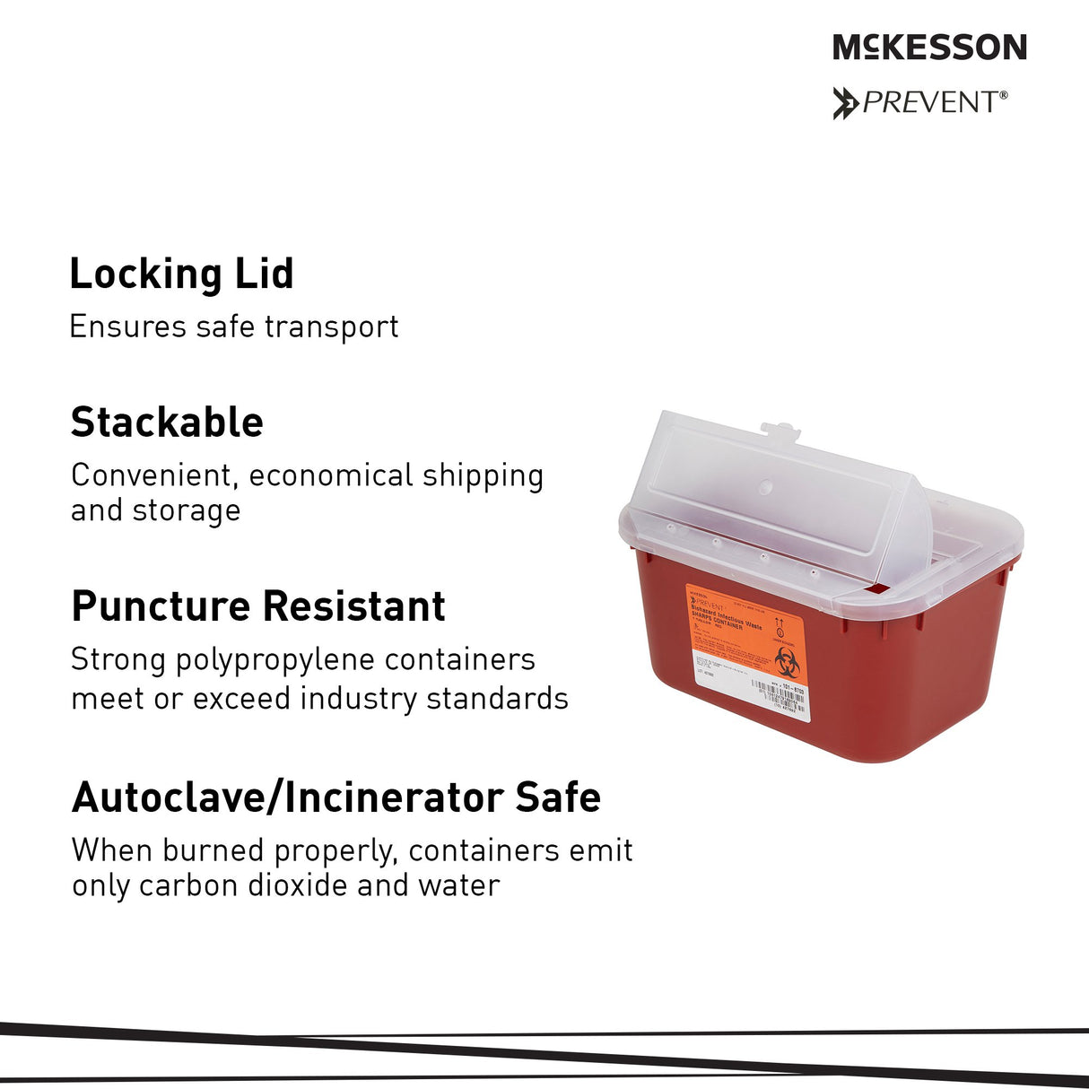 Sharps Container McKesson Red Base 5 H X 10 W X 7 D Inch Horizontal Entry 1 Gallon
