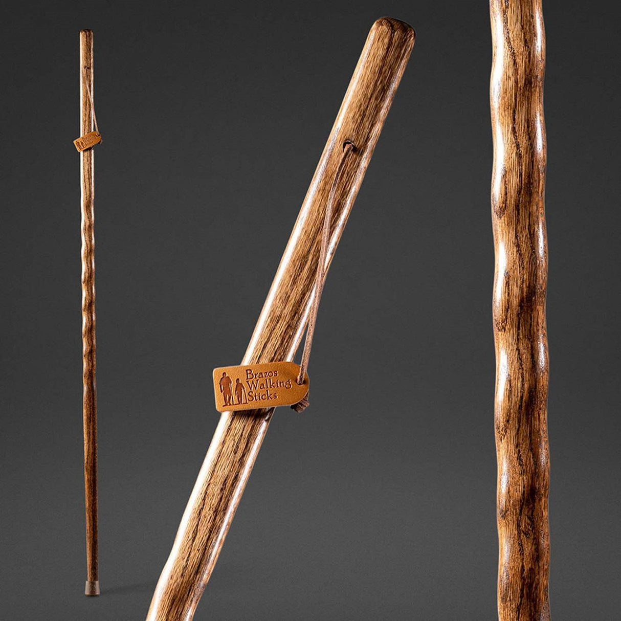 Walking Stick Brazos™ Twisted HitchHiker Wood 58 Inch Height Brown Oak - BeHope