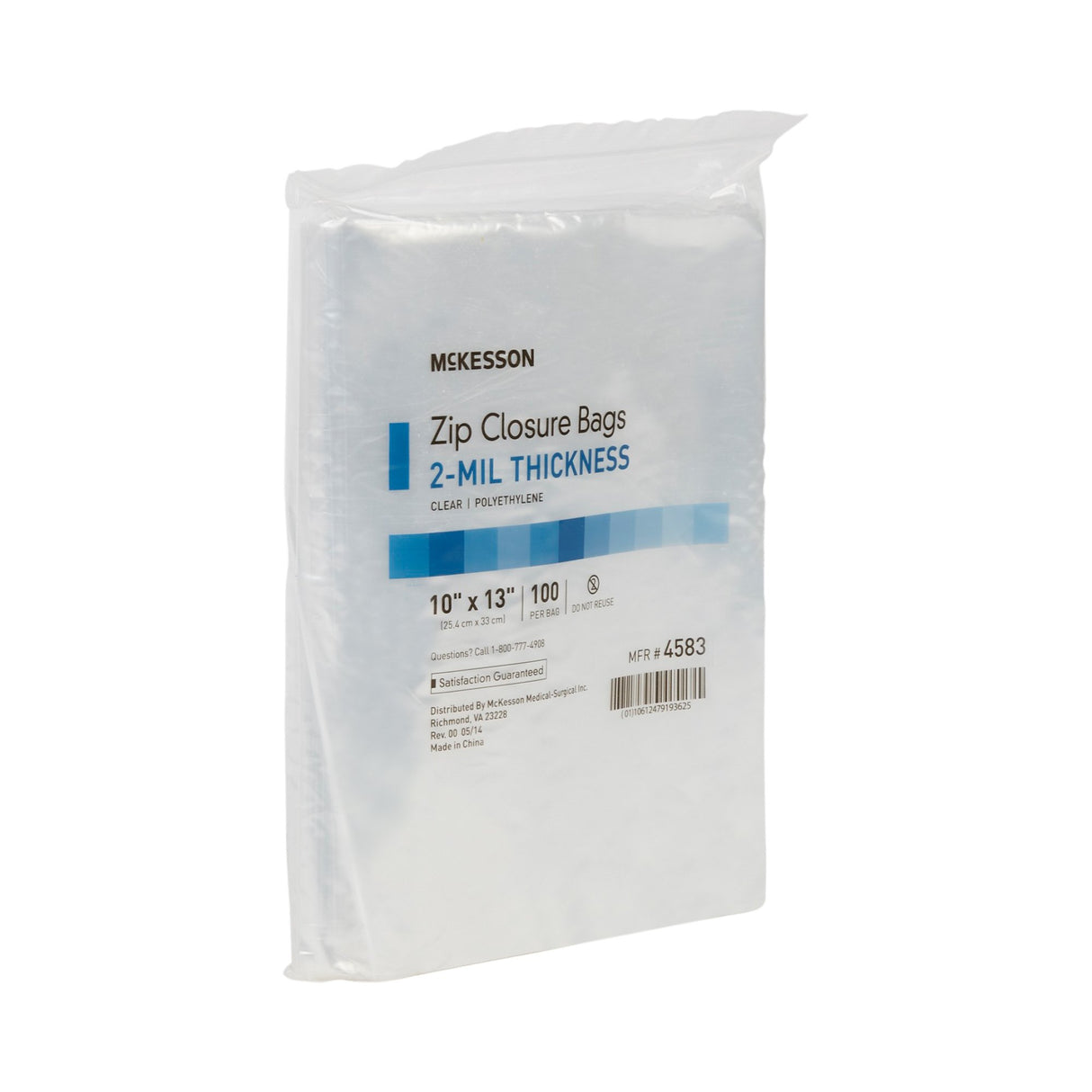 Reclosable Bag McKesson 10 X 13 Inch Polyethylene Clear Zipper Closure